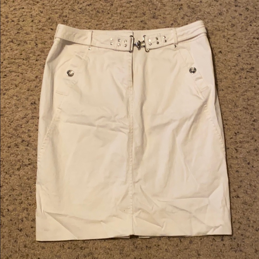 White House Black Market White Skirt White Belt